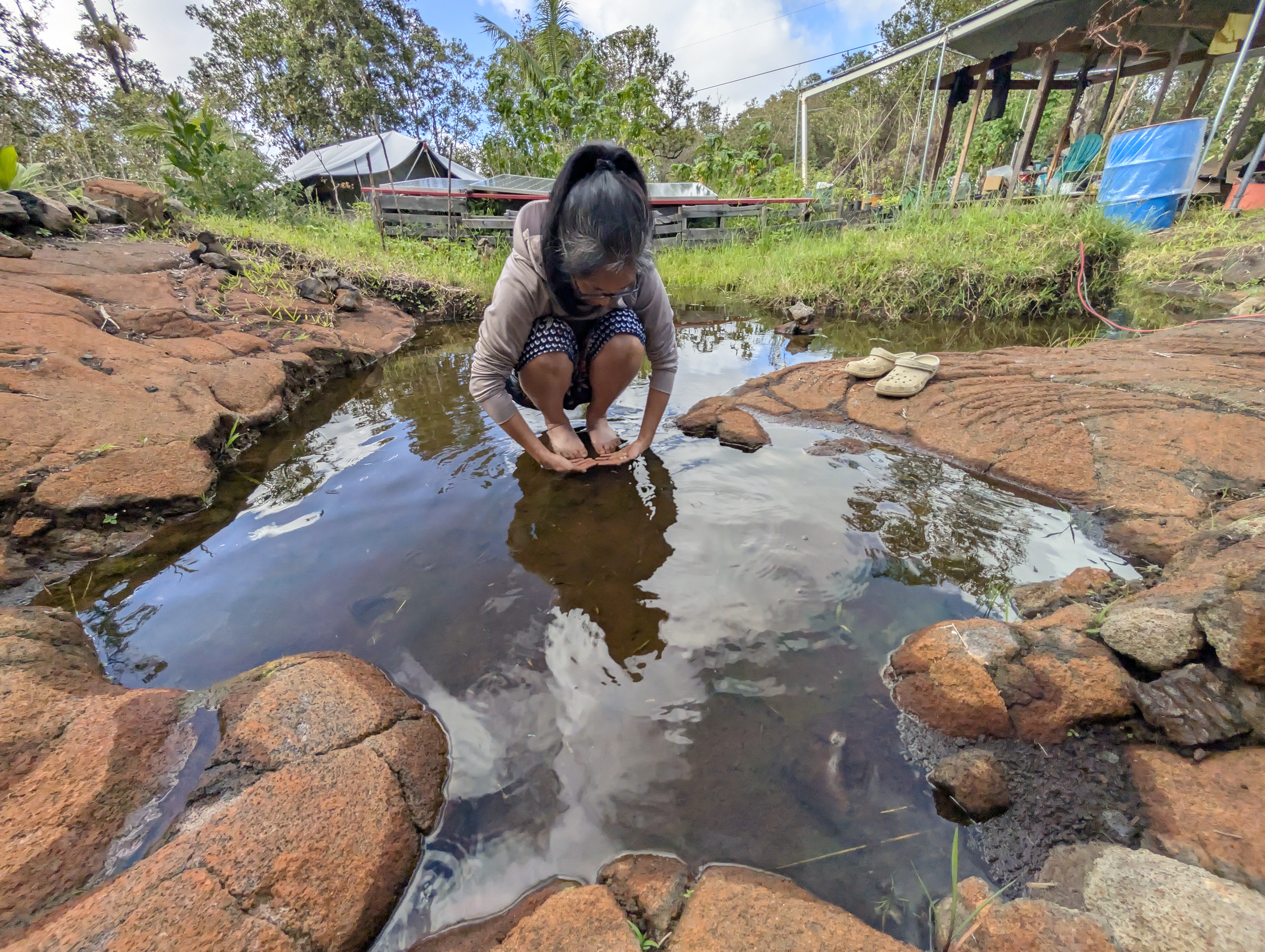 Natural pond in lava rock